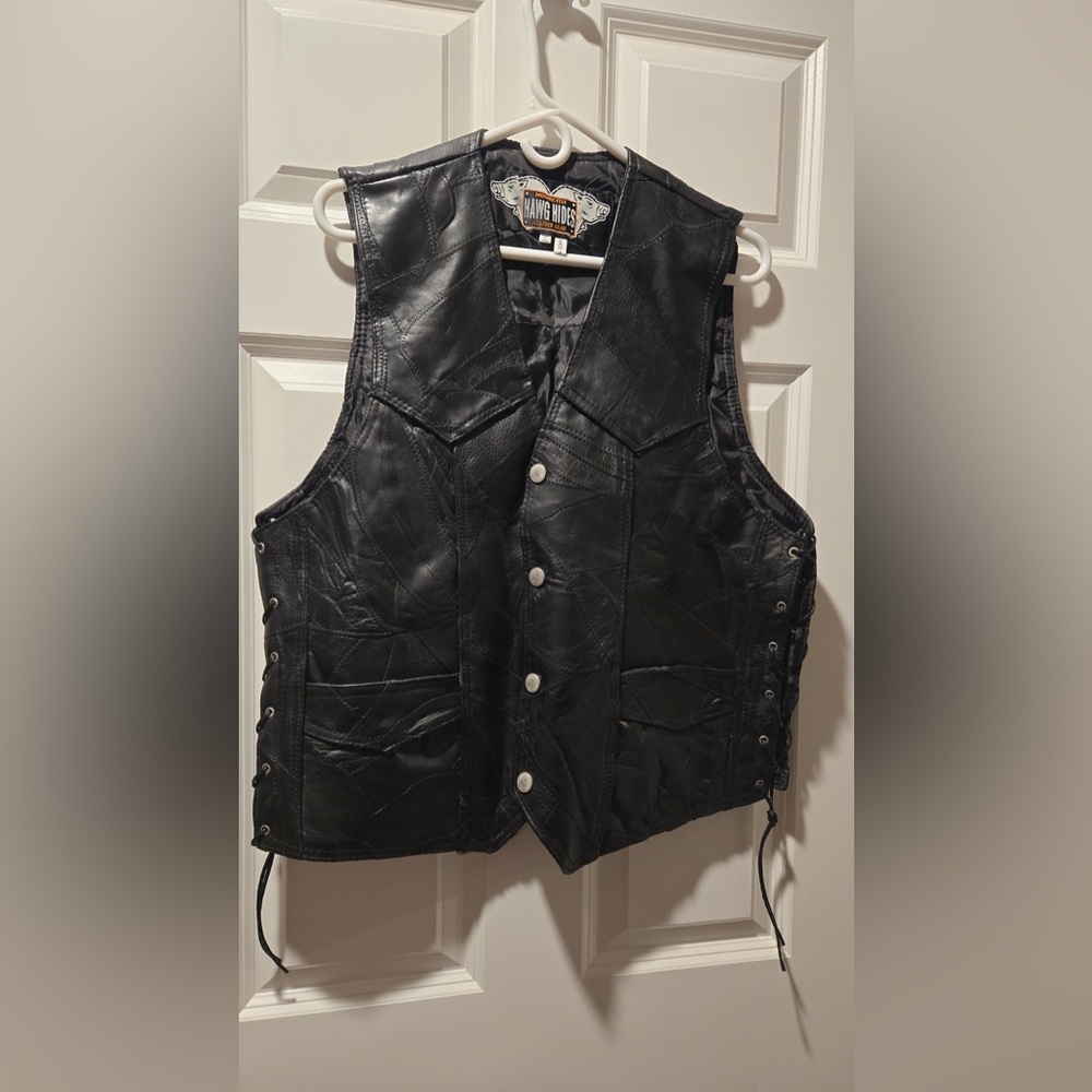 Hawg Hides Black Leather Vest w/ Genuine Leather Material and Fitted Silhouette